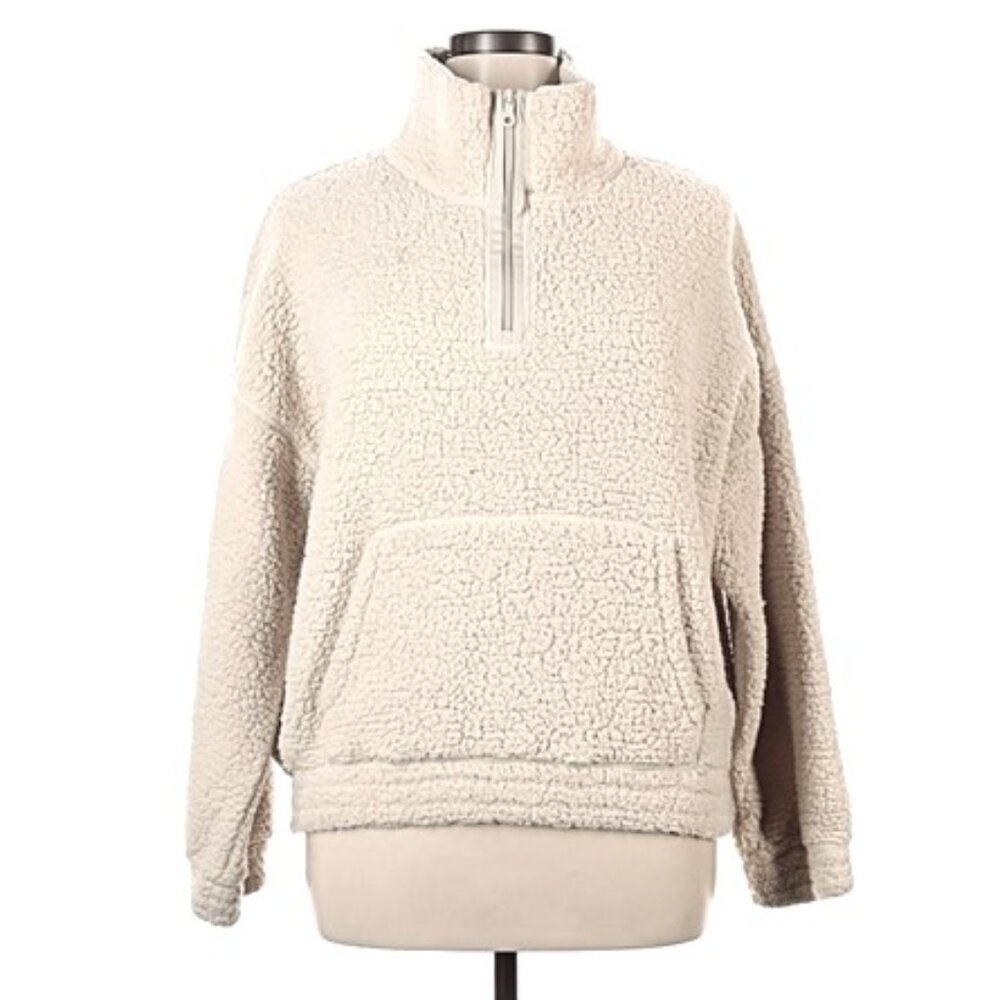 Beige Sherpa Oversize White Offline Quarter Zip, Size S